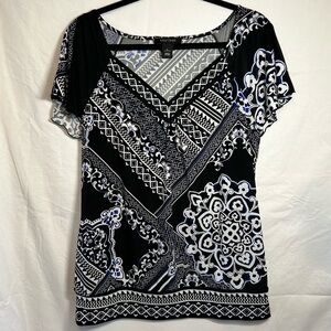 White House Black Market Black and White Geometric Blouse Size L